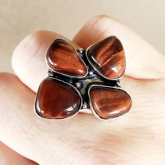 New Red Tiger Eye 925 Silver Ring. - Picture 13 of 16